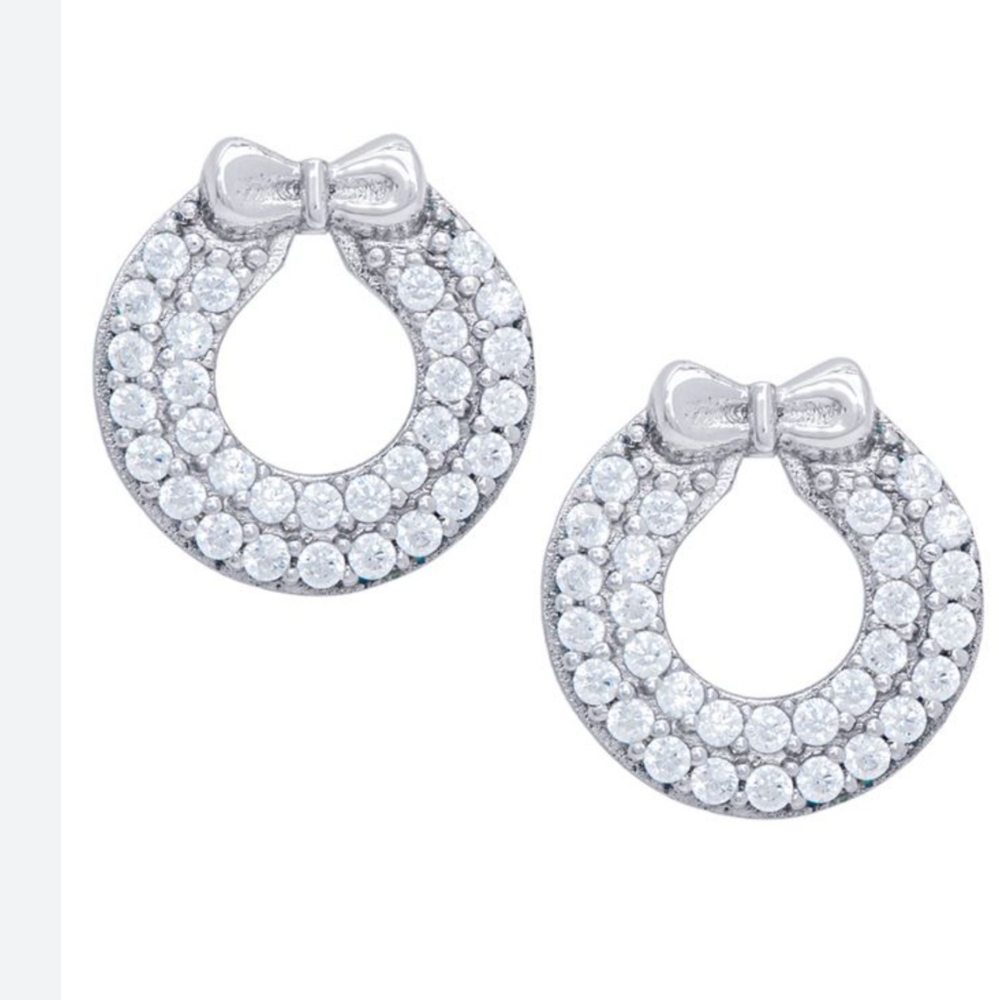 Silver Plated Cubic Zirconia Christmas Wreath Stud Earrings